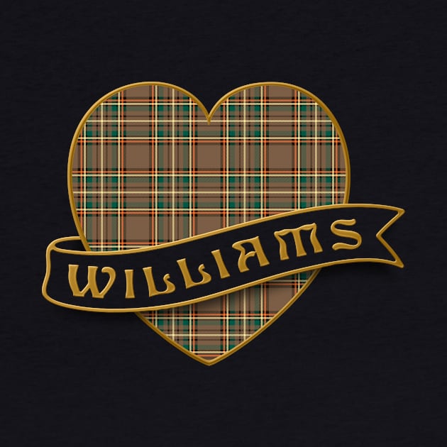 The. WILLIAMS Family Tartan Heart & Ribbon Retro-Style Insignia Design by Plaidify